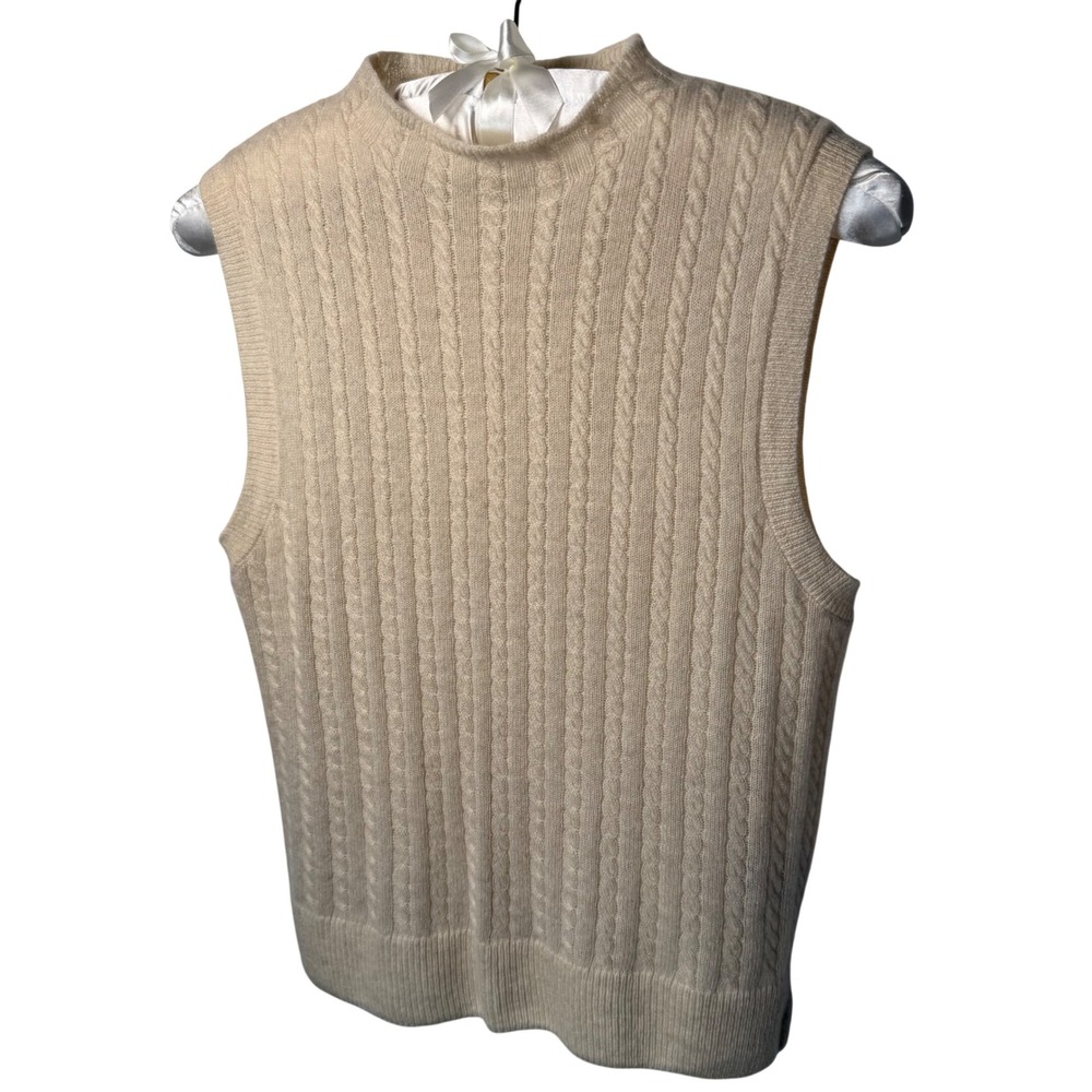 House of Harlow 1960 100% Cashmere Sleeveless Vest Beige L Semi Sheer Luxury - Picture 5 of 11